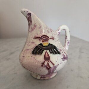 Vintage USA Thunderbird Pottery Pitcher with Metallic Luster 4" Purple Pink